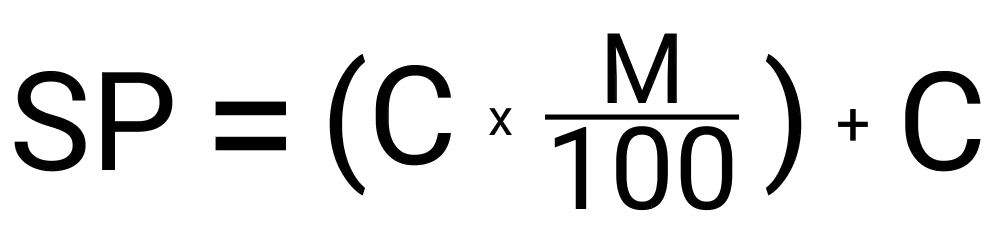 An image of the formula used to calculate how much a product should sell for based on the desired margin percentage.